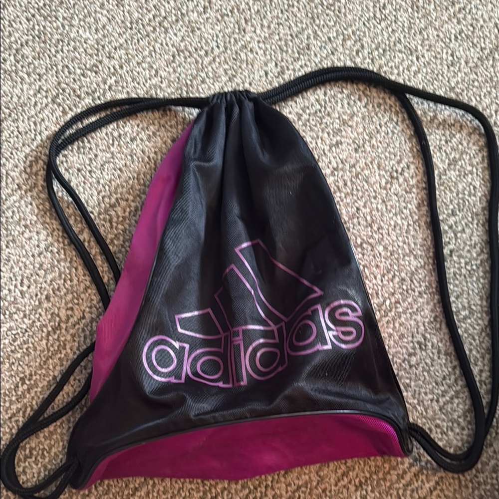 Adidas Black and Pink Drawstring Bag